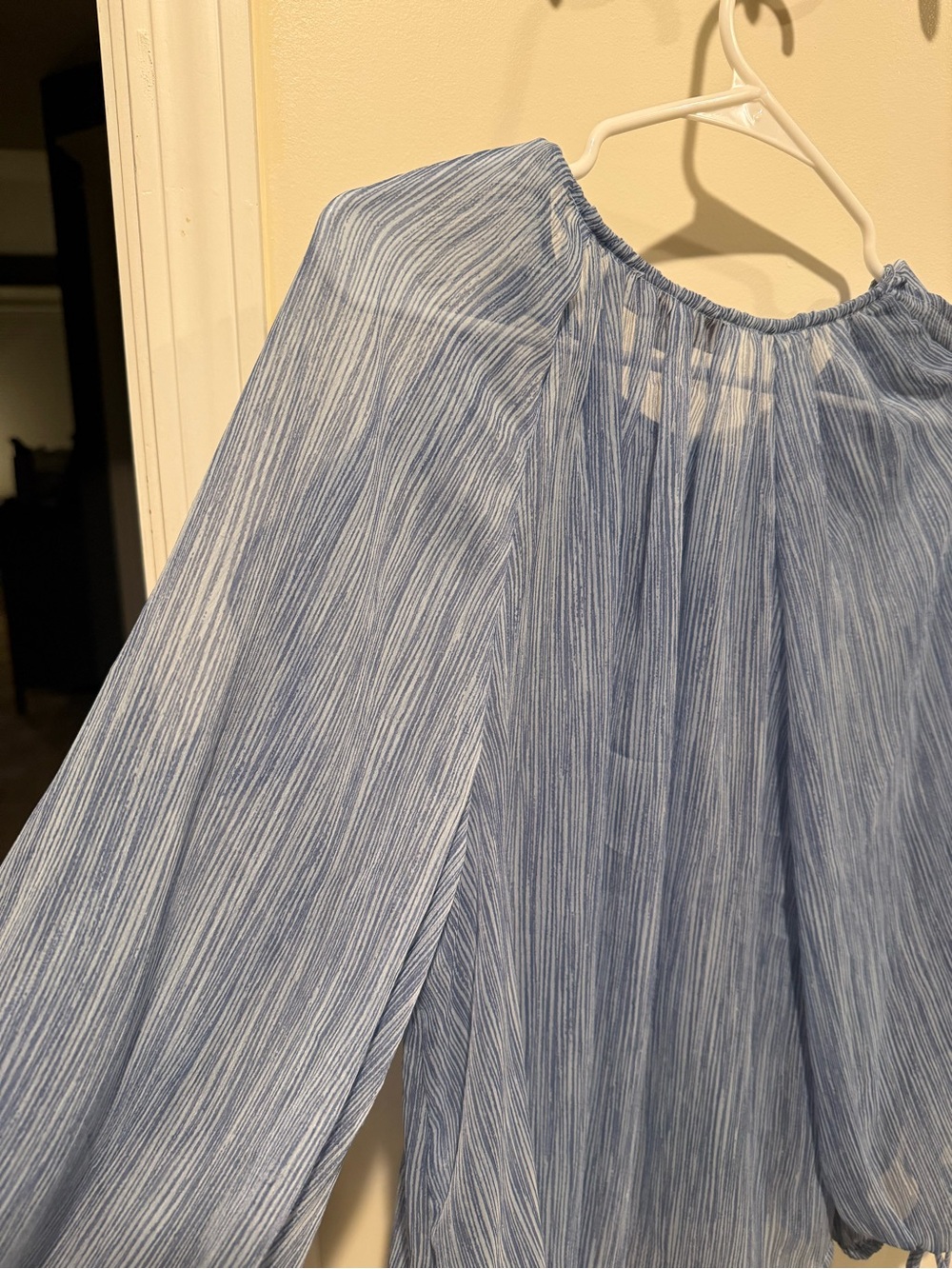 LOFT Light Blue Striped Ruffle Blouse - Picture 4 of 4
